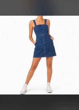 Universal Thread Blue Denim Skirtall Pinafore Mini Dress Size 4